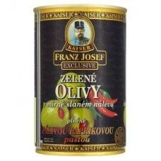 Оливки Kaiser Franz Josef Exclusive Zelene olivy v mirn slanem nalevu plnne palivou paprikovou pa