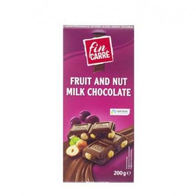 Шоколад Fin carre молочний з горіхами і родзинками 200г