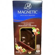 Черный шоколад Magnetic с целыми орехами 100г