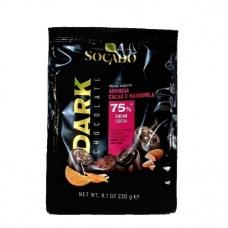 Цукерки Socado чорний шоколад 75% какао з мигдалем 230г
