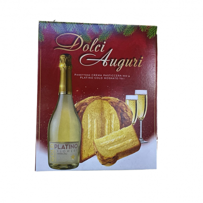 Подарунковий набір Dolci Auguri шампанське + панеттон із заварним кремом 900г