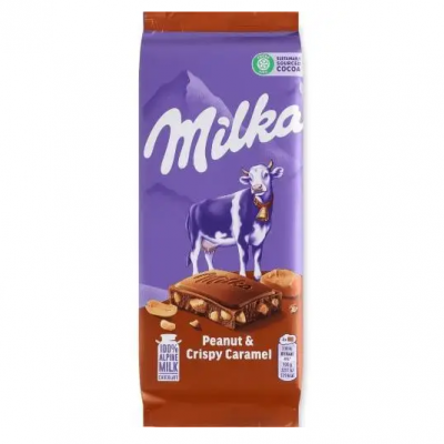 Шоколад Milka арахис с хрустящей карамелью 90г