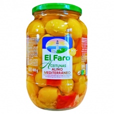 Мариновані зелені оливки El Faro без кісточки з перцем та спеціями 800 г