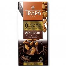 Шоколад Trapa чорний 80% з мигдалем без цукру 175г