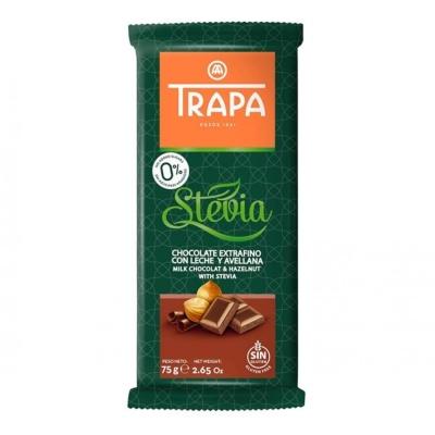 Trapa - Stevia шоколад без глютена и сахара "Молочный с фундуком" 75 г