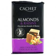 Шоколад Cachet молочний з мигдалем та родзинками 32% какао 300г