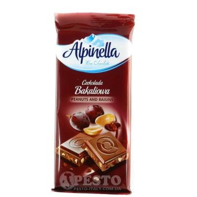 Шоколад Alpinella молочний арахіс і родзинки 100 г