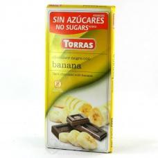 Шоколад Torras без глютену та цукру з бананом 75гр