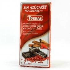Шоколад Torras без глютену та цукру журавлина, кориця і перець чілі 75 гр