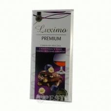 Шоколад Luxima Premium молочний з горіхами та родзинками 200г