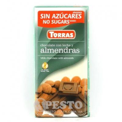 Шоколад Torras без глютену та цукру з мигдалем 75 г 