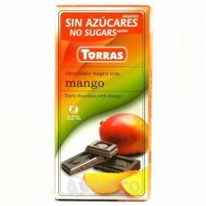 Шоколад Torras без глютену та цукру чорний з манго 75г