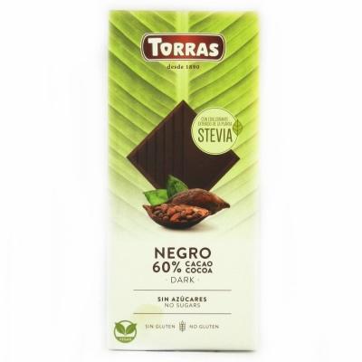 Шоколад Torras Stevia чорний без глютену та цукру 100 г