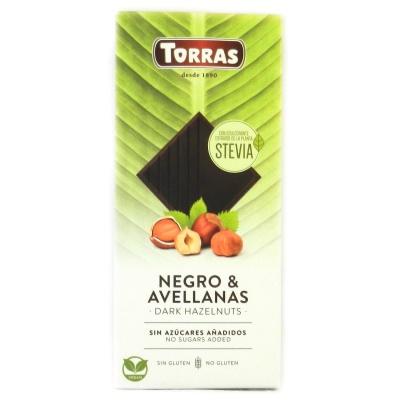 Шоколад Torras Stevia чорний з лісовим горіхом без глютену та цукру 125 г