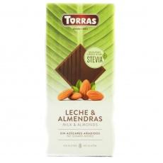 Шоколад без глютену та цукру Torras Stevia молочний з мигдалем 125г