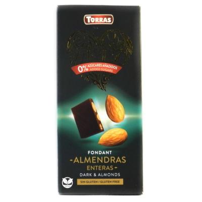 Шоколад Torras чорний з мигдалем без глютену та цукру 150 г