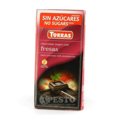 Шоколад Torras без глютена и сахара черный с клубникой 75 г