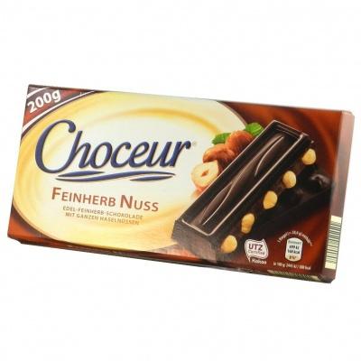 Шоколад Choceur чорний з цілим лісовим горіхом 200 г