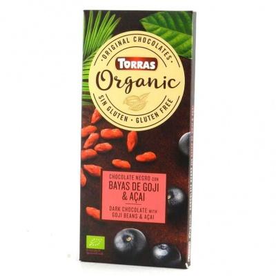 Шоколад Torras Organic чорний 52% какао з ягодами годжі і асаї 100 г