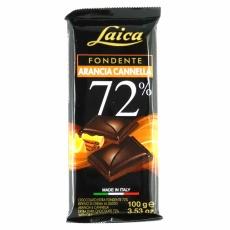 Laica черный с апельсином и корицей 72% какао 100 г