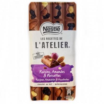 Шоколад Nestle L`atelier молочний з ізюмом,мигдалем та фундуком 170г