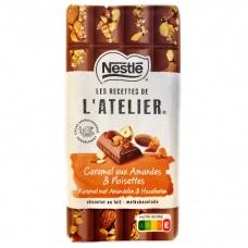 Шоколад Nestle L`atelier молочний з карамеллю,мигдалем та фундуком 170г