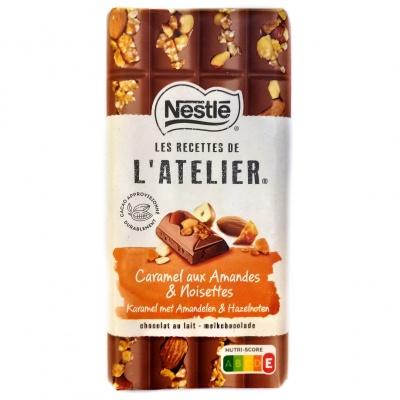 Шоколад Nestle L`atelier молочний з карамеллю мигдалем та фундуком 170г